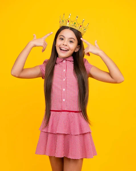Teenager Princess Child Celebrates Success Win Victory Teen Girl Queen — Stok Foto