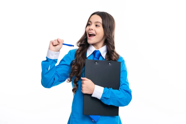 Isolated Portrait Beautiful Teen School College Student Holding Clipboard Notebooks — Stock Photo, Image