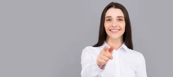 Woman Isolated Face Portrait Banner Mock Copy Space Smiling Businesslike — Stock Photo, Image