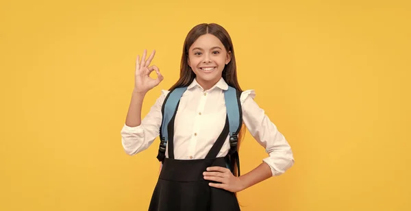 Konzept Der Bildung Kind Mit Langen Haaren Uniform Auf Gelbem — Stockfoto