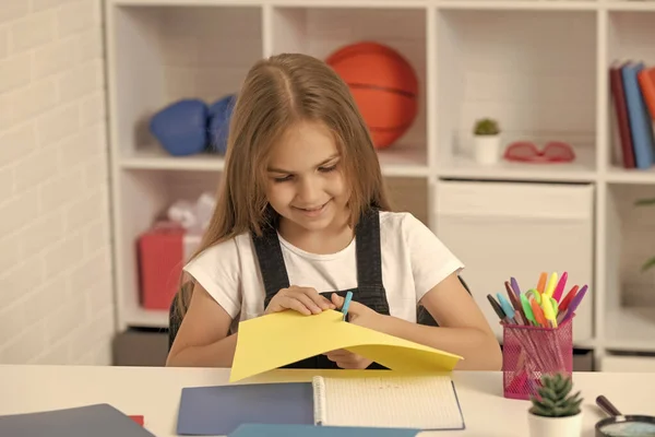 Cheerful Child Cut Paper School Classroom — Zdjęcie stockowe