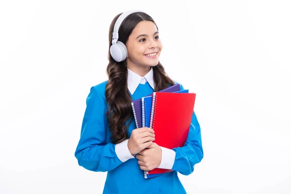 Έφηβη Μαθήτρια Ακουστικά Και Βιβλία Αντίγραφο Χώρου Πίσω Στο Σχολείο — Φωτογραφία Αρχείου
