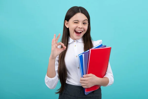 Excited Face Teenage School Girl Books Schoolgirl Student Amazed Expression — Stockfoto