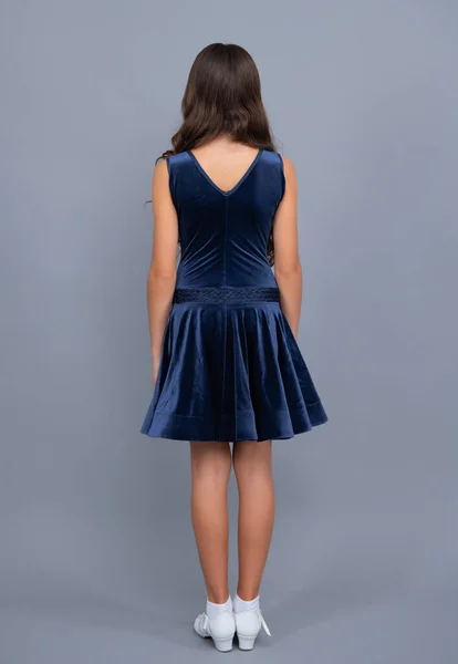 Full Length Teenager Child Ball Dress Back View Young Graceful — 스톡 사진