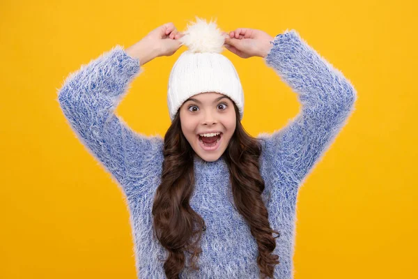 Modern Teenage Girl Year Old Wearing Sweater Knitted Hat Isolated — Stok fotoğraf