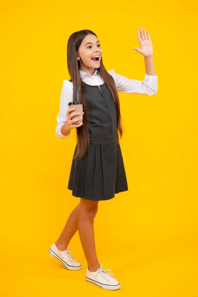 School Girl Holding Coffee Cup Learning Education Coffee Break School — ストック写真