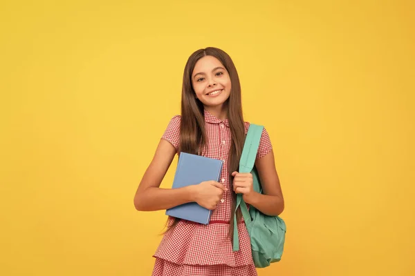 September Happy Childhood Child School Bag Cheerful Teen Girl Carry — Zdjęcie stockowe