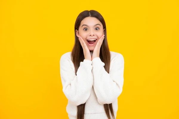Excited Face Amazed Expression Cheerful Glad Headshot Portrait Teenager Child — Stock Photo, Image