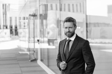 Takım elbiseli başarılı bir patron. Müdür ofisin dışında. Erkek resmi iş modası. Profesyonel traşsız CEO. Sakallı, kendinden emin iş adamı. Formalite icabı olgun iş adamları.