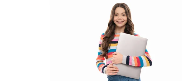 Schoolblogger Heeft Een Computer Kind Klaar Voor Les Geïsoleerd Wit — Stockfoto