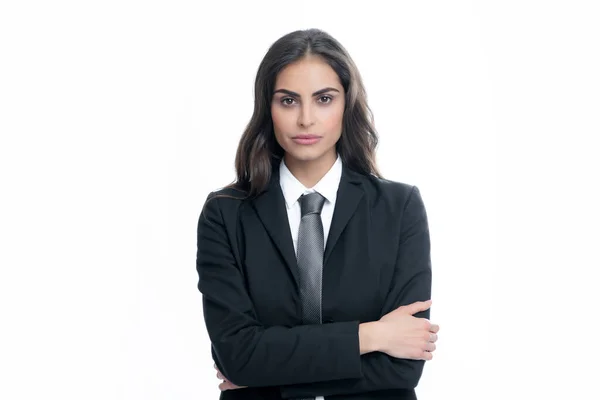 Portrait Business Woman Suit Crossed Arms Confidence Businesswoman Grey Background — Stockfoto