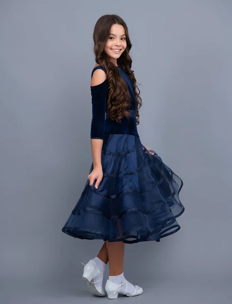 Full Length Teenager Child Wearing Ball Dress Happy Girl Face — 스톡 사진