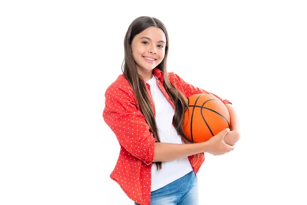 Teenage School Child Girl Basketball Player Standing White Background Portrait — Zdjęcie stockowe