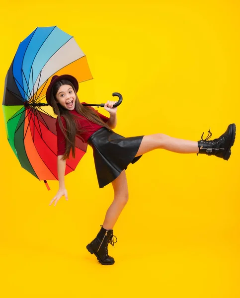 Child Wuth Umbrella Rain Rainy Weather Seasonal Autumn Excited Teenager — Zdjęcie stockowe