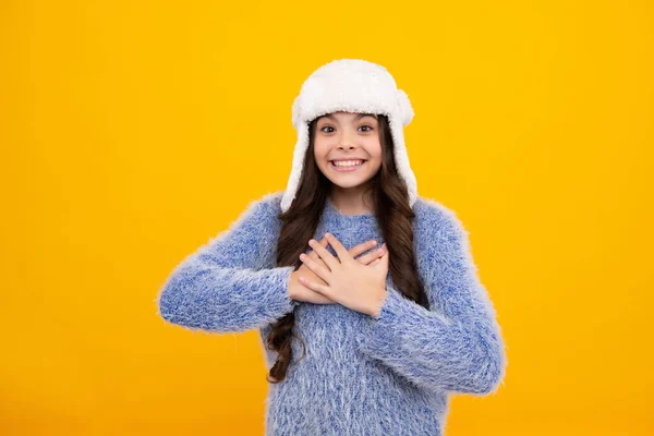 Beautiful Winter Kids Portrait Teenager Girl Posing Winter Sweater Knit — Foto Stock