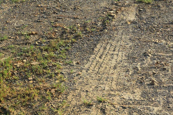 Radspuren Eines Traktors Auf Dem Boden Einem Feld — Stockfoto