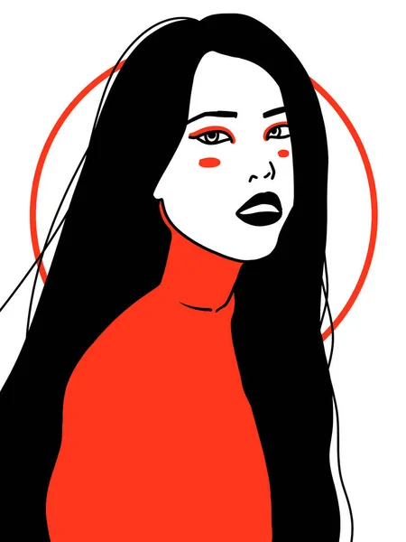 Bella giovane ragazza asiatica in vestiti rossi. Illustrazione moda — Foto Stock