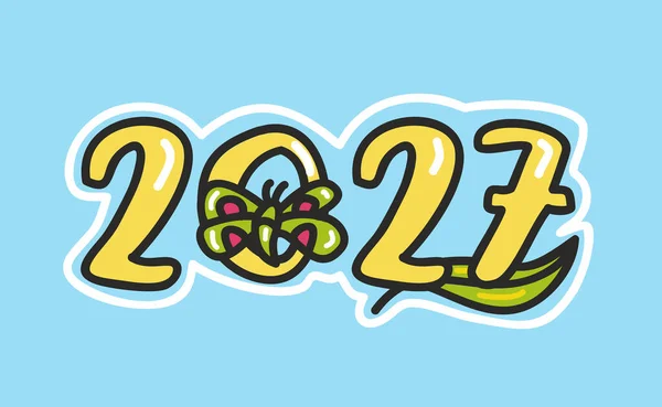 2027 Boldog új évet logó szöveges tervezés. 2027-es számminta. Prospektus minta, kártya, banner. — Stock Vector