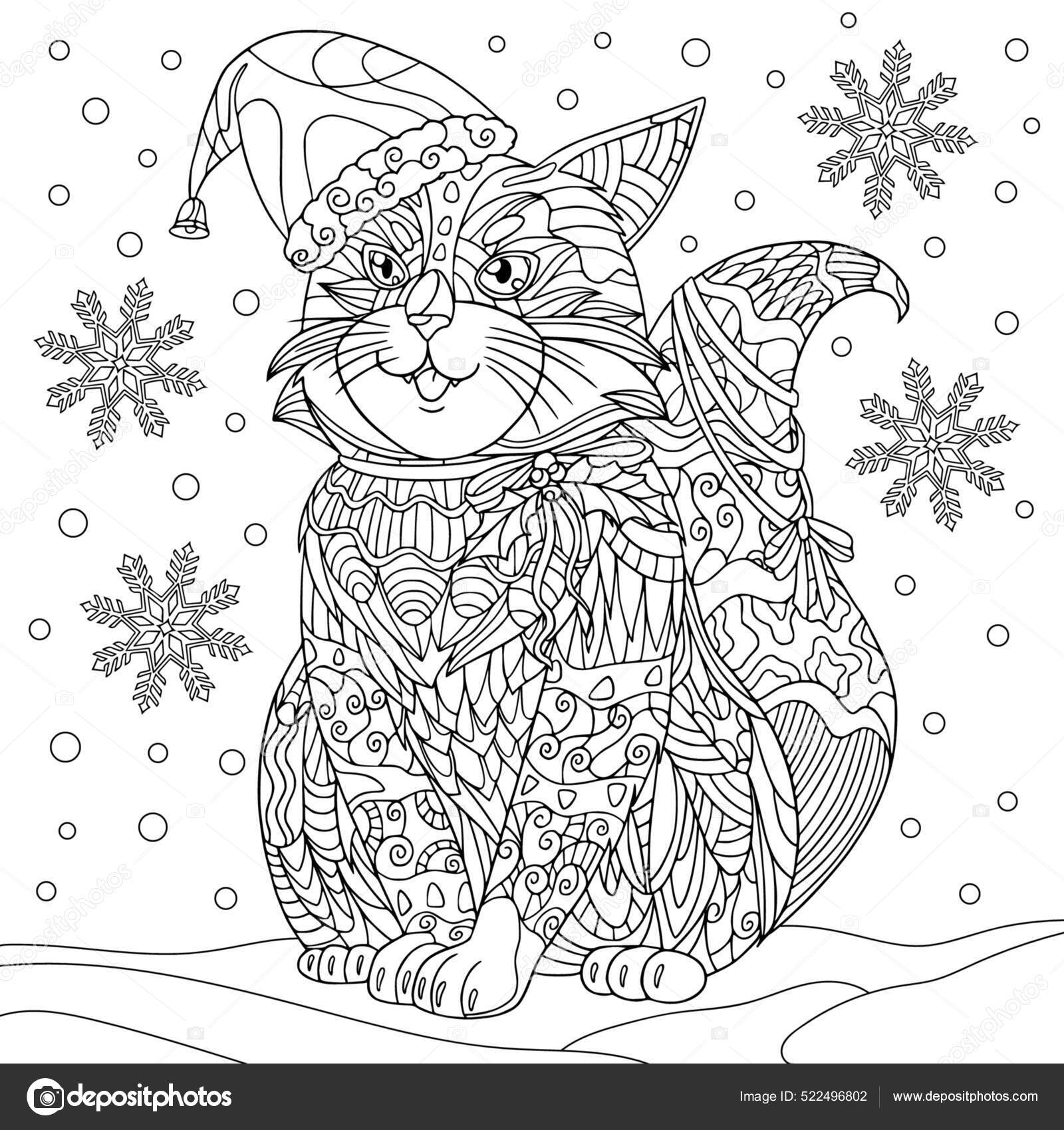 Desenho de lindo gato de natal para colorir