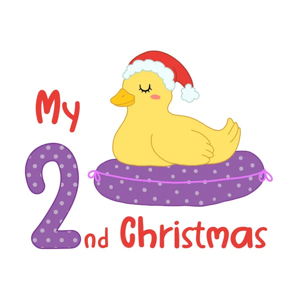 Bébé Noël Avec Canard Dessin Animé Mignon Dans Chapeau Père — Image vectorielle