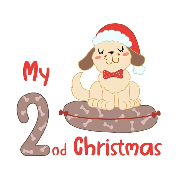 Bébé Noël Avec Chien Dessin Animé Mignon Dans Chapeau Père — Image vectorielle