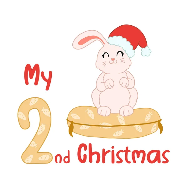 Bébé Noël Avec Lapin Dessin Animé Mignon Dans Chapeau Père — Image vectorielle