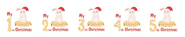 Set Navidad Para Bebés Con Dibujos Animados Números Lindo Conejo — Vector de stock