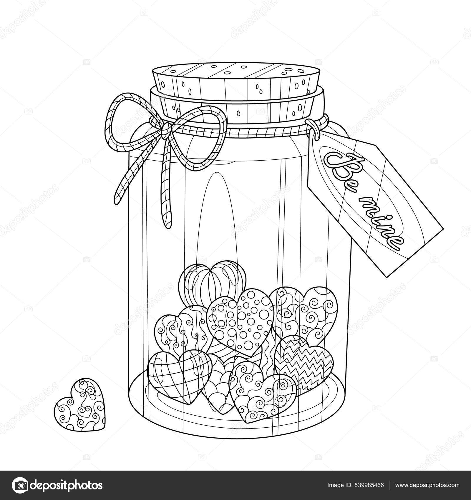 Big Jar Hearts Message Mine Gift Valentine'S Day Coloring Book.