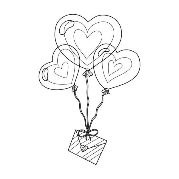 Outline Heart Balloons Love Letter Design Element Greeting Valentine Day — Stock Vector