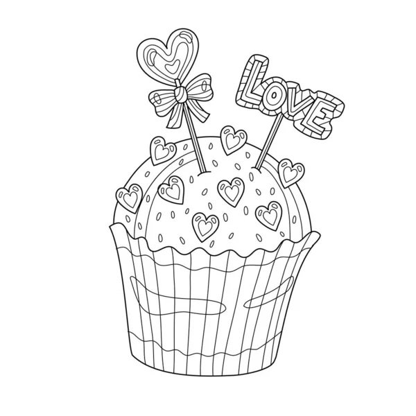 Επιδόρπιο Cupcake Γλυκά Και Αγάπη Και Καρδιές Διακόσμηση Για Την — Διανυσματικό Αρχείο