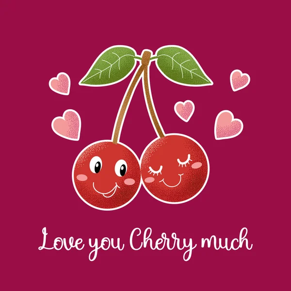 Két Szerelmes Cseresznye Együtt Ünnepli Valentin Napot Szeretlek Cseresznye Sok — Stock Vector