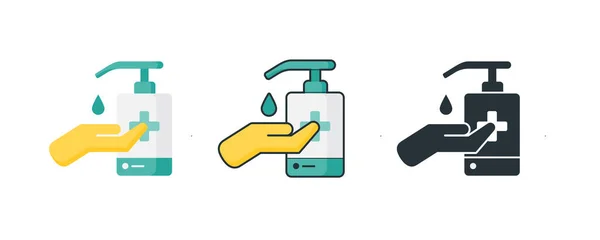 Hand Sanitizer Icon Illustration Three Color Styles — Stock Vector
