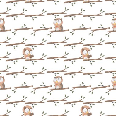 Sevimli Baykuş Yuvası Kusursuz desen