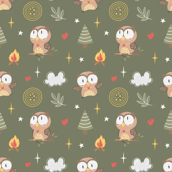 Mignon Hibou Pépinière Motif Sans Couture — Image vectorielle