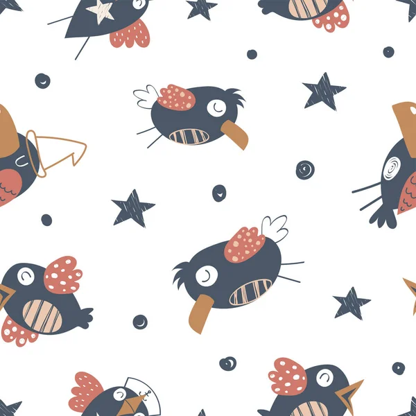 Mignon Oiseau Motif Sans Couture Dans Style Organique — Image vectorielle