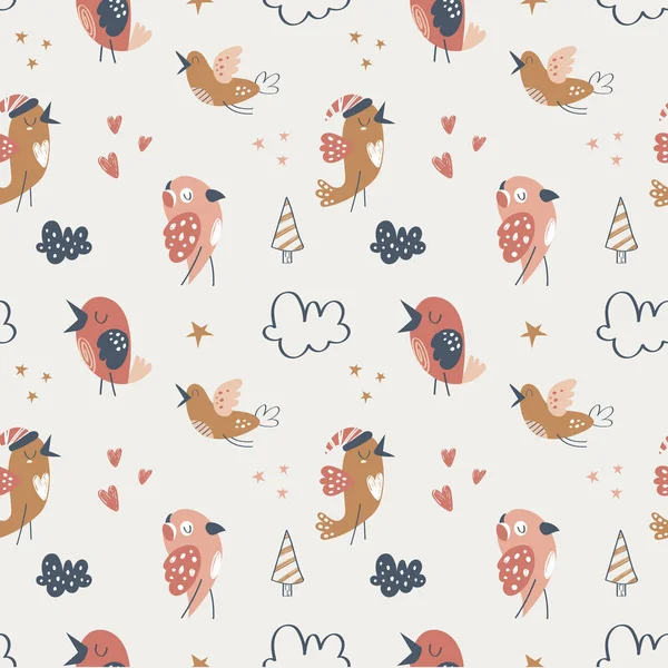 Mignon Oiseau Motif Sans Couture Dans Style Organique — Image vectorielle