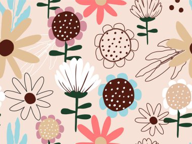 Abstract Floral seamless pattern in organic hand drawn style and pastel color