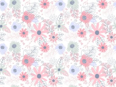 Abstract Floral seamless pattern in organic hand drawn style and pastel color