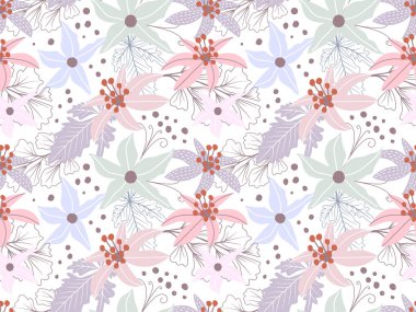 Abstract Floral seamless pattern in organic hand drawn style and pastel color