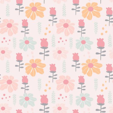 Abstract Floral seamless pattern in organic hand drawn style and pastel color