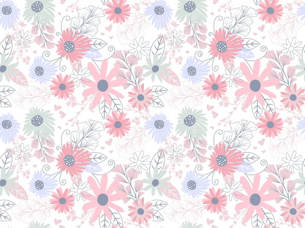 Abstract Floral Seamless Pattern Organic Hand Drawn Style Pastel Color — Stock Vector