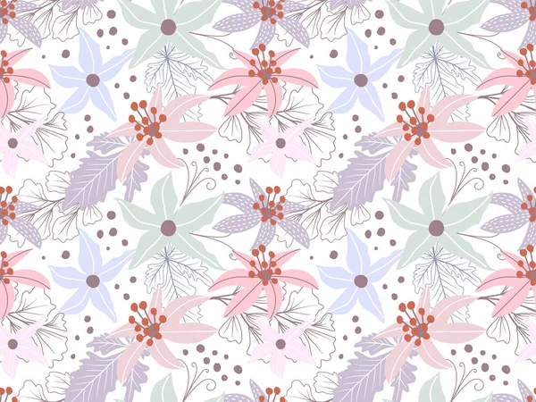 Abstract Floral Seamless Pattern Organic Hand Drawn Style Pastel Color — Vettoriale Stock