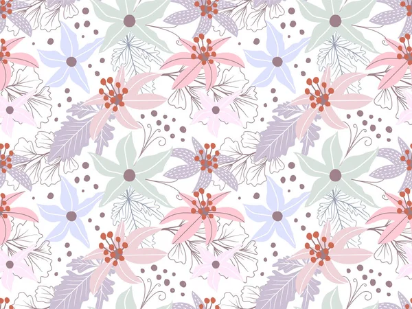 Abstract Floral seamless pattern in organic hand drawn style and pastel color
