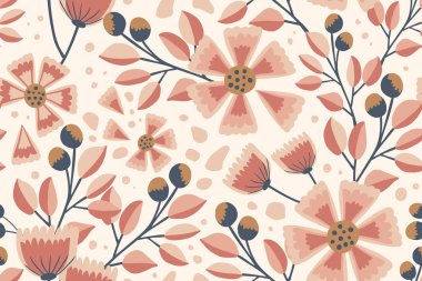Pastel floral seamless pattern in boho style