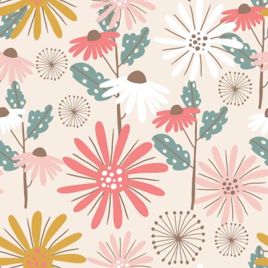 Floral seamless pattern in hand drawn boho style