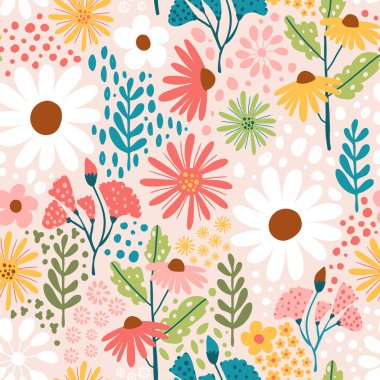 Colorful Flowers Pattern in hand drawn style