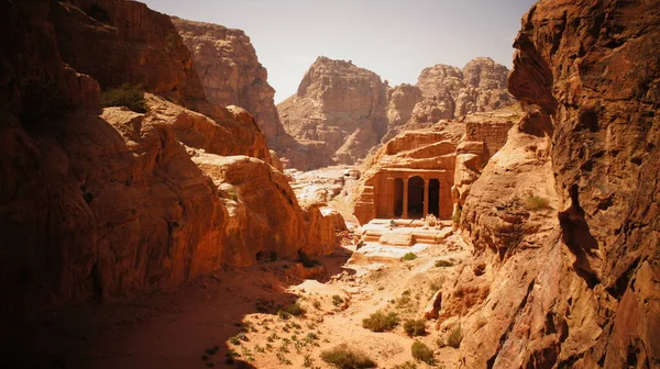 Petra Jordan Říjen 2019 Krásný Výhled Červenou Skálu Poušti Starověkého — Stock fotografie