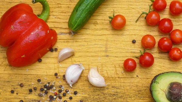 Frisches Gemüse Für Salatgericht Rustikalen Stil — Stockfoto