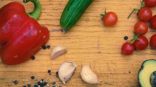 Frisches Gemüse Für Salatgericht Rustikalen Stil — Stockfoto