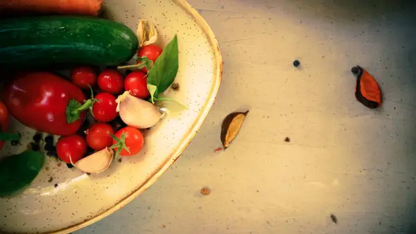 Gemüse Mit Frischem Bio Obst Und Pflanzlichen Lebensmitteln Gesunde Ernährung — Stockfoto